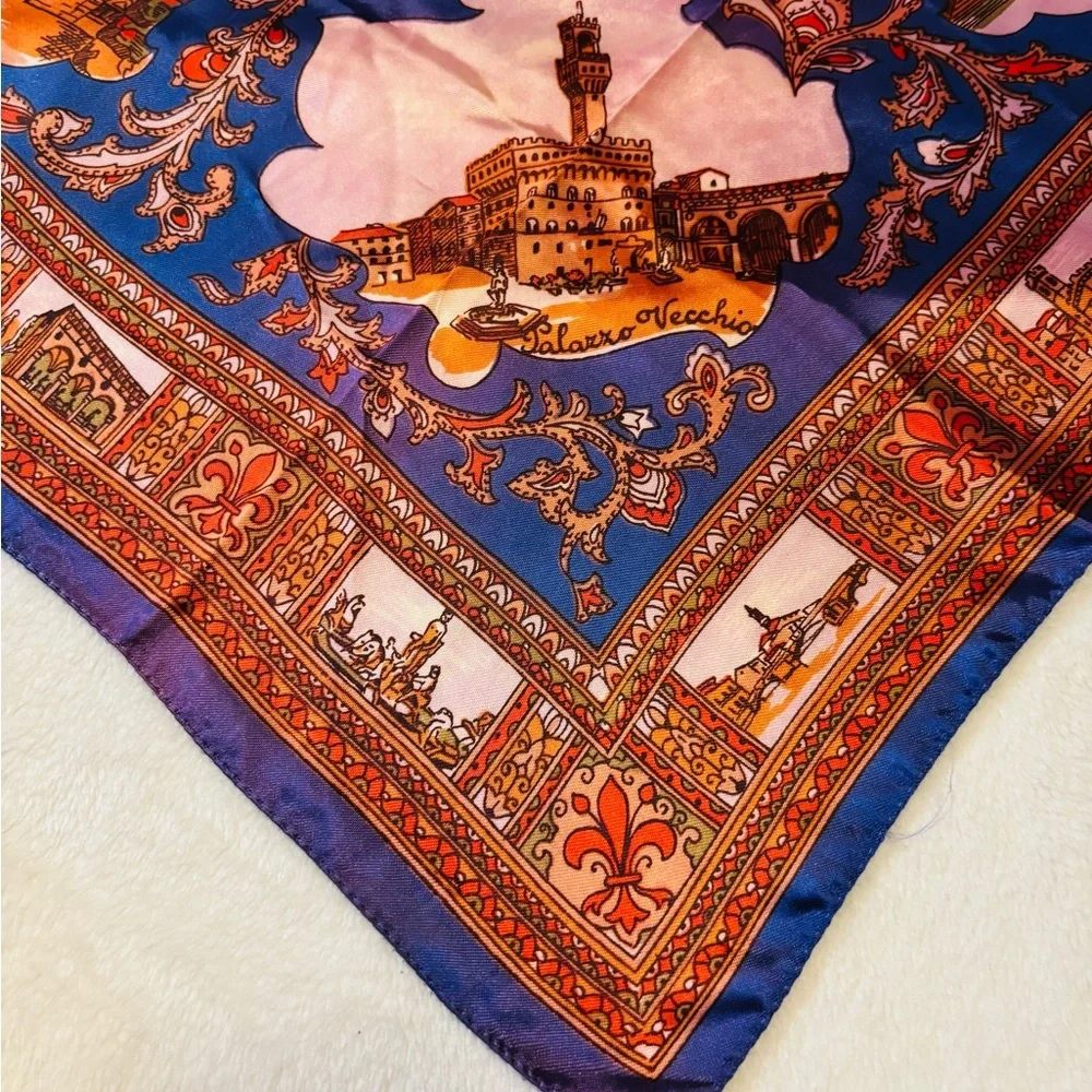 Scarf of Florence, Italy with Vibrant Blue and Orange Hues NWOT - Picture 6 of 12